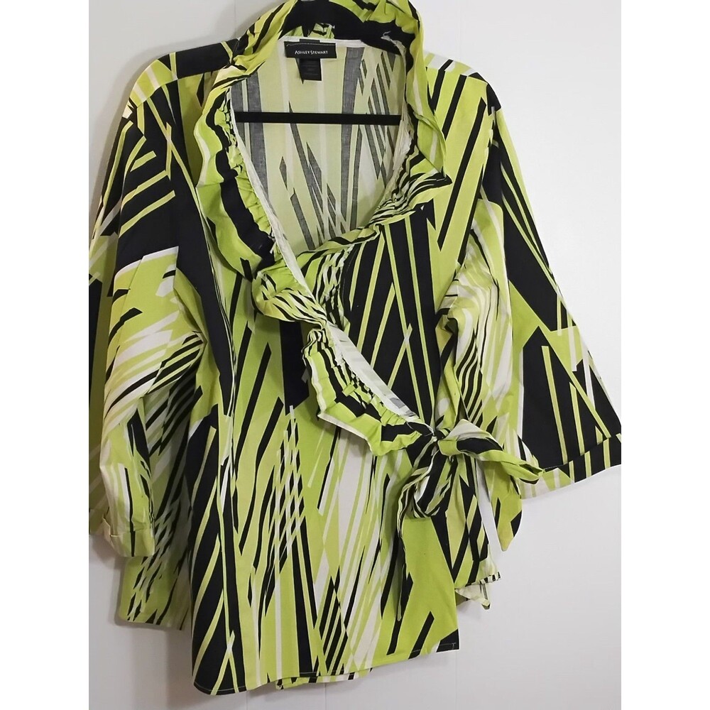 Ashley Stewart size 22/24 Women Wrap Around Blouse Black Green Striped